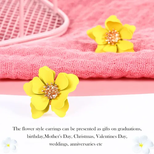Miniatura 3 de 7 pares de aretes de flores estilo playa boho para mujer, aretes con forma de margarita con brote dorado
