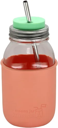 Miniatura 6 de MJL - Vaso de silicona con agujero para popote y tapa de fermentación con banda a prueba de óxido para tarros Mason