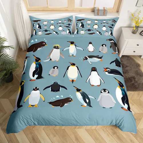 Miniatura 3 de Erosebridal Juego de ropa de cama de pingüinos, funda de edredón de animales antárticos para niños y niñas, funda de edredón estilo caricatura