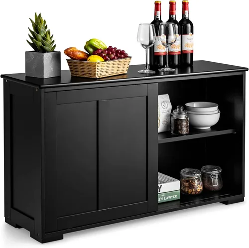 Costzon Aparador Buffet Gabinete, Gabinete de Almacenamiento de Cocina de Madera con Estante Ajustable, Puerta Corrediza de Granero, Gabinete de