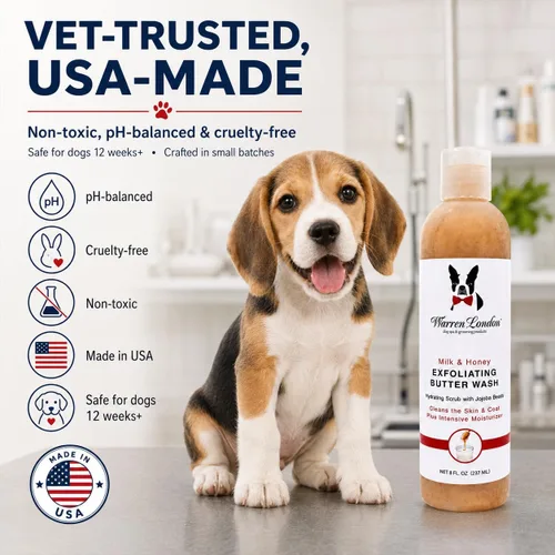 Miniatura 6 de Warren London Champú exfoliante para perros con mantequilla – leche y miel, 8 onzas Champú limpiador, acondicionador y exfoliante con cuentas