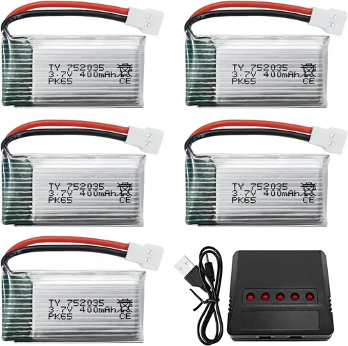 sea jump Batería de litio de alta tasa de 5 piezas de 3.7 V 400 mAh con cargador 5 en 1 para Hubsan H107C H107L SYMA Q11 X11C HS170C F180C TOZO