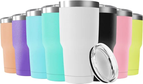 Miniatura 16 de Taza de viaje de acero inoxidable de 30 onzas con tapa, paquete de 16 vasos a granel aislados al vacío de doble pared, taza de café