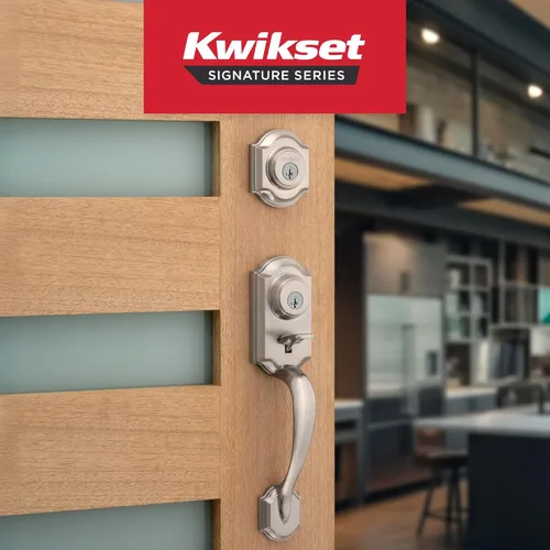 Miniatura 8 de Kwikset SmartKey Montara Juego de manijas de un cilindro con picaporte Juno en latón pulido, 95530-018 Níquel satinado