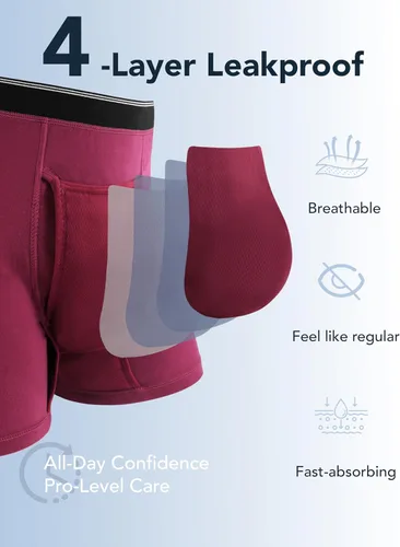 Miniatura 23 de Ropa interior lavable para incontinencia para hombre, calzoncillos bóxer de algodón, 3.4 fl oz de absorción, ropa interior a prueba de fugas