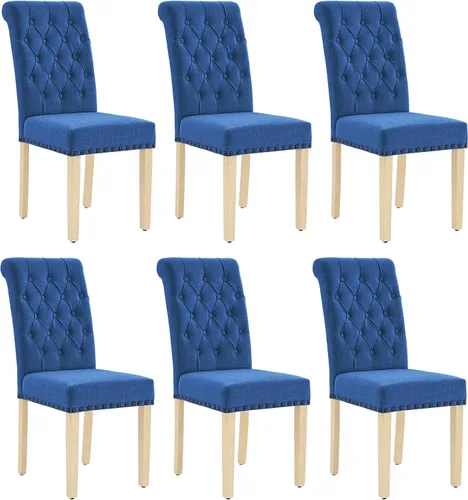 Miniatura 15 de adochr Juego de 2 sillas de comedor de tela de lino, silla de comedor tapizada con patas de madera, sillas Parsons sin brazos para Beige