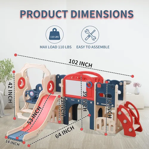 Miniatura 2 de Conjunto de juegos al aire libre 12 en 1 para niños pequeños con columpio, columpio interior y conjunto de tobogán, parque de juegos para niños
