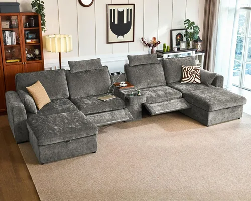 Miniatura 21 de Sofá reclinable eléctrico de 102.8 pulgadas con reposacabezas, sofá reclinable modular Cloud de gran tamaño con mesa, cajón de almacenamiento, Blanco
