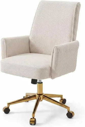 Miniatura 26 de Silla de escritorio de terciopelo con rayas para oficina en casa, silla tapizada moderna con altura ajustable y giro de 360°, con ruedas, silla