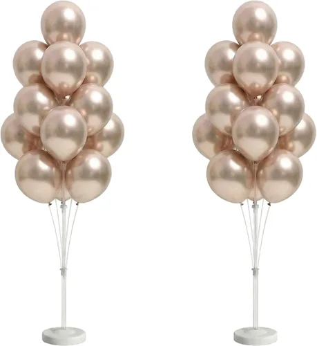 Miniatura 19 de Kit de columna de globos para piso: juego de 2 soportes para globos, con globos cromados metálicos negros y dorados, base y poste, decoración