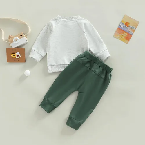 Miniatura 49 de Conjunto de 2 piezas de sudadera de manga larga con cuello redondo y pantalones casuales para bebés y niños pequeños