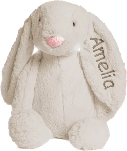 Conejo de peluche súper suave personalizado - Juguetes de animal de peluche para niños - Regalo personalizado con nombre bordado en la oreja para