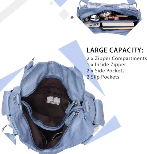 Miniatura 234 de Angel Barcelo - Bolsa de hombro amplia para mujer, diseño Hobo, cuero lavado