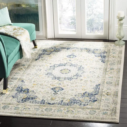 Miniatura 22 de SAFAVIEH Evoke Collection EVK220B Medallón oriental shabby chic de 2'2" x 4', color gris/dorado, no desprende pelusa, alfombra de acento para sala
