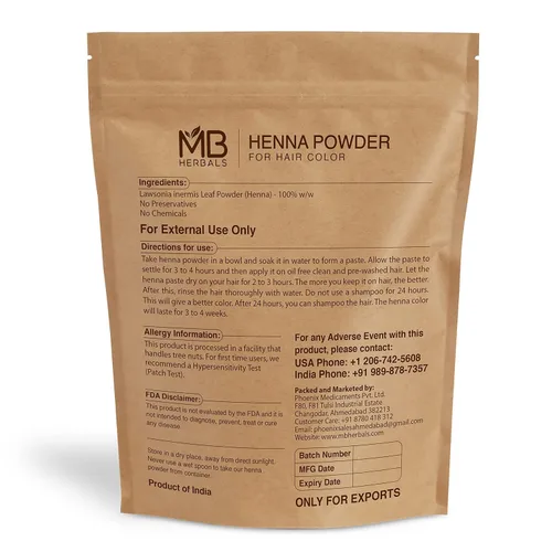 Miniatura 2 de MB Herbals Polvo de Henna 100% Natural y Pura 454 Gram 16 oz / 1.00 LB Para Color de Cabello Natural Naranja-Rojo Triple Tamiz Crudo No