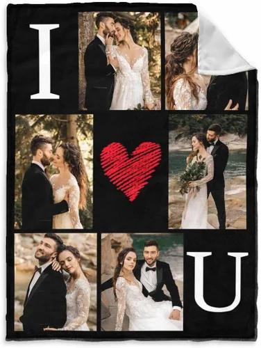 Miniatura 35 de InterestPrint Manta de fotos personalizada para pareja, novio, novia, manta personalizada de 6 fotos, manta personalizada de aniversario y boda