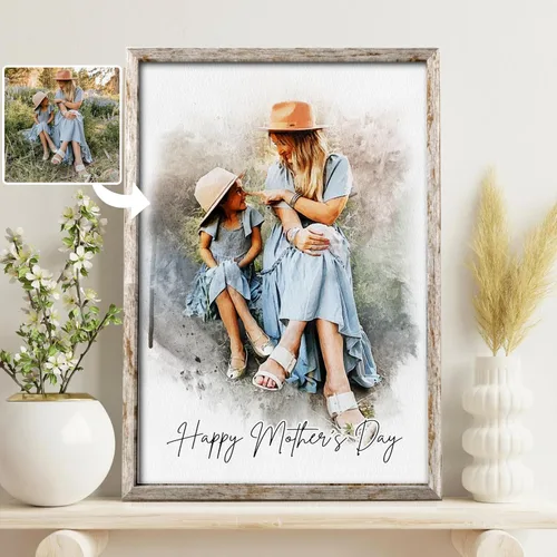 NAZENTI Retrato Acuarela a partir de Foto, Regalos del Día de la Madre para Mamá, Regalos de Foto para Abuela, Lienzo Personalizado para Mamá y