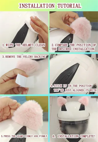 Miniatura 4 de 2 piezas de decoración de arco para casco autoadhesiva, accesorios para casco de felpa con orejas de gato para motocicleta, decoración para esquí