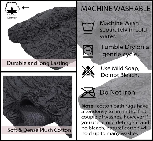 Miniatura 6 de Home Weavers Bell Flower Collection - Tapetes de baño copetudos de 100 % algodón, extrasuaves y absorbentes, antideslizantes, lavables a máquina