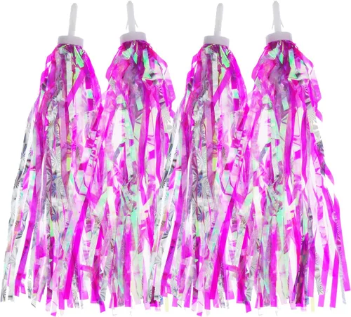 Miniatura 7 de 2 pares de cintas de borla de bicicleta manillar scooter serpentinas Plata azul y plata rosa intenso