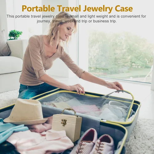 Miniatura 7 de INMORVEN Pequeño organizador de joyeros, estuche de terciopelo de 3 capas, organizador de joyas para mujeres y niñas, organizador de aretes, caja