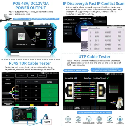 Miniatura 5 de Rsrteng Probador de cámara IP con trazador de cables, IPC-5200C Plus 8MP AHD CVI TVI SDI CVBS Prueba de cámara IP 4K HD Monitor de video 5 pulgadas