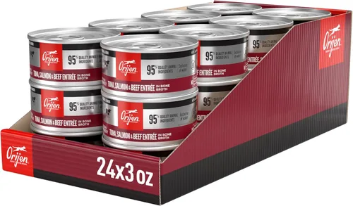 Miniatura 11 de ORIJEN Pate Premium - Comida húmeda para gatos en caldo de huesos con atún, salmón y ternera, latas de 5.5 onzas (12 unidades)