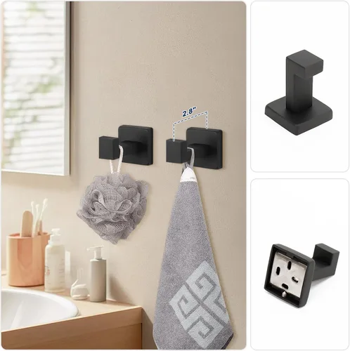 Miniatura 6 de NearMoon Juego de 5 piezas de accesorios de baño de acero inoxidable 304, kit de toallero cuadrado - Barra de toalla de 24 pulgadas + anillo