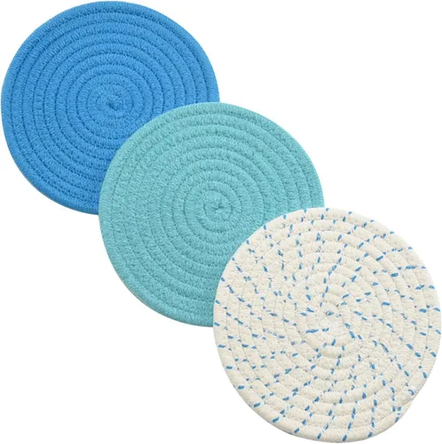 Miniatura 11 de Juego de agarraderas para ollas, juego de salvamanteles 100% algodón tejido de hilo, juego de 3 elegantes posavasos, almohadillas para el calor, Gris