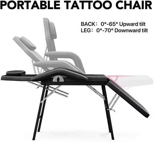 Miniatura 3 de Roixeeds Mesa de masaje facial ajustable, reposacabezas y reposabrazos extraíbles, silla portátil de tatuaje para masaje profesional, sala de Negro