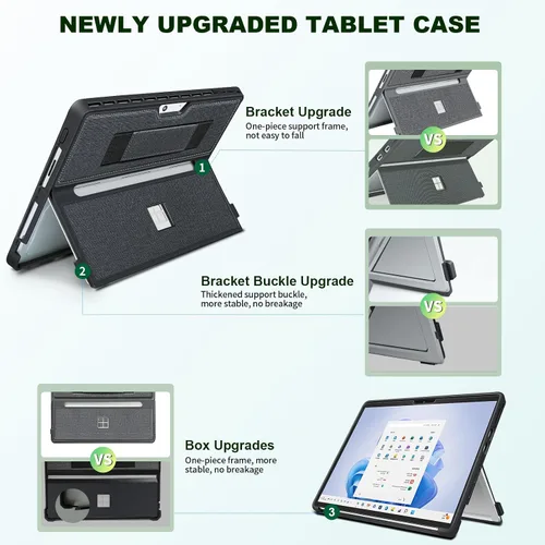 Miniatura 4 de Funda para Microsoft Surface Pro 11/10/9/8 de 13 pulgadas, con cubierta de stent y correa de mano, todo en uno a prueba de golpes, funda resistente
