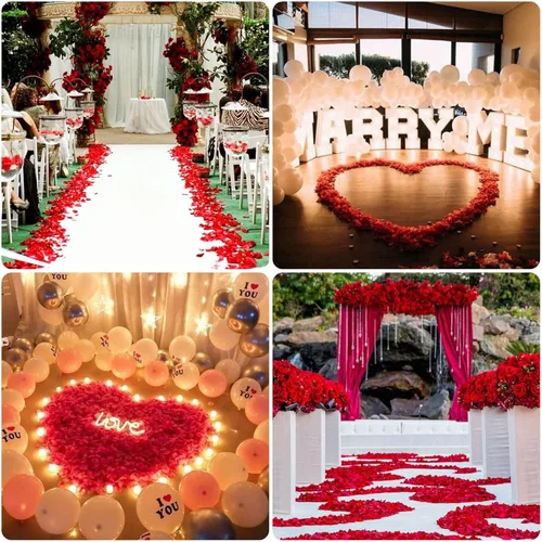 Miniatura 2 de Cridoz - Pétalos de rosa artificiales para noche romántica - Pétalos de rosa roja artificiales con velas LED para decoración, boda, día de San Rojo