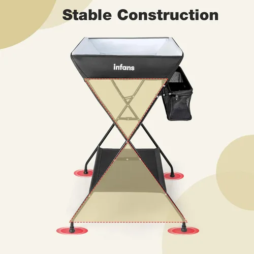 Miniatura 8 de INFANS Mesa Cambiadora para Bebé, Estación de Pañales Plegable Organizador Portátil de Guardería con Cinturón de Seguridad y Grandes Estanterías