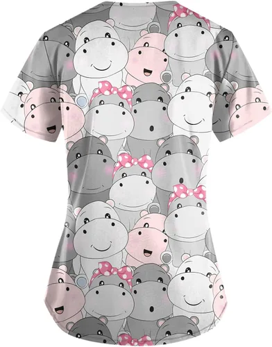 Miniatura 2 de Uniformes de enfermería con estampado de animales para mujer, manga corta, cuello en V, con bolsillos