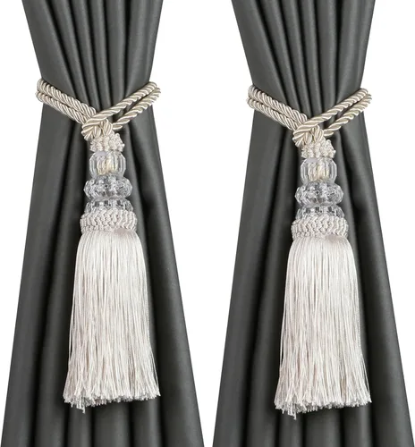 Alzapaños de cortina con borla, alzapaños elegantes y decorativos para exteriores, lazos modernos de cuerda para ventanas con ganchos, para Beige