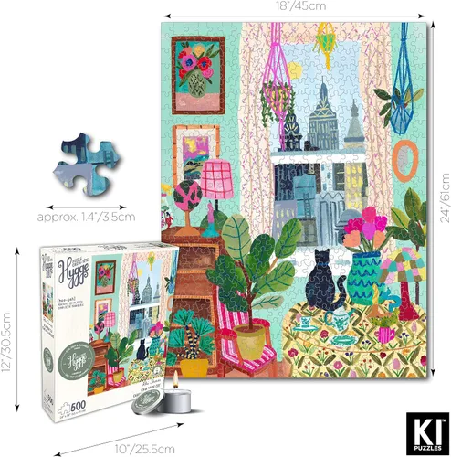 Miniatura 5 de Rompecabezas de 500 piezas para adultos Colección Hygge Gato en la Ventana Rhi James Tablero Azul y Vela de KI Puzzles