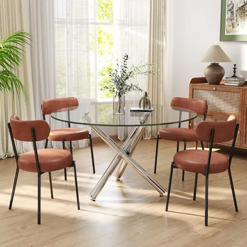 Miniatura 57 de Juego de mesa de comedor redonda de cristal negro para 2, juego de mesa de cocina pequeña y moderna de 36 pulgadas con 2 sillas de comedor tapizadas