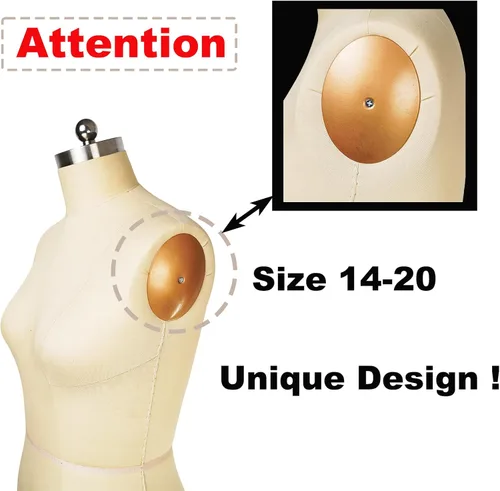 Miniatura 5 de Maniquí de costura femenino, talla 14, forma de vestido profesional para exhibición y diseño de sastre, cuerpo de espuma de maniquí de costura