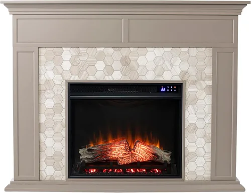 Miniatura 3 de SEI Furniture - Chimenea eléctrica con pantalla táctil de mármol Torlington - Gris - Diseño de transición, tapa de mármol gris - Ideal para sala