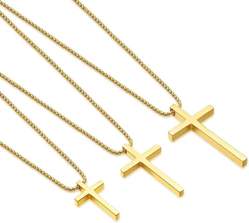 Miniatura 6 de Ursteel - Collar con dije de cruz de acero inoxidable para hombre, cadena de eslabones cuadrados de 16 a 30 pulgadas, color plateado, negro, dorado