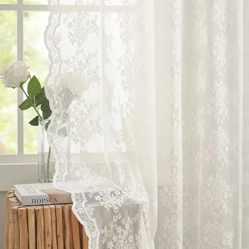 Miniatura 98 de YJ YANJUN Cortinas traslúcidas negras de 54 pulgadas de largo, panel de cortina de encaje gótico victoriano para cocina, cortinas cortas de Negro