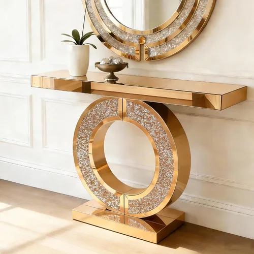 Miniatura 37 de Mesa Consola Negra con Espejo, Mesa de Sofá de Cristal Rectangular de 48 pulgadas con Elementos Tallados Vintage con Espejo, Muebles de Espejo