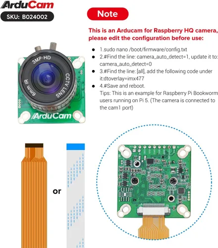Miniatura 3 de Arducam Cámara IMX477 Pi HQ para Raspberry Pi 5, viene con una lente CS de longitud focal de 1/2.3 pulgadas de 0.236 in, ampliamente compatible
