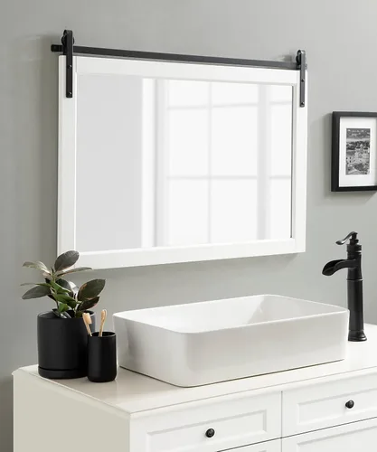 Miniatura 3 de Kate and Laurel Skylan Modern Farmhouse - Espejo decorativo de pared con marco de madera, 38 x 27 pulgadas, blanco y negro, espejo colgante de pared