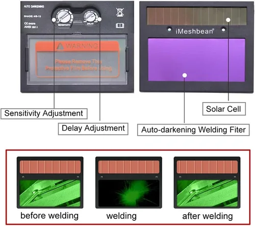 Miniatura 6 de iMeshbean® Pro Cool Solar Power - Casco de soldadura con oscurecimiento automático con función de molienda y 2 cubiertas de lente extra Arc Tig Mig