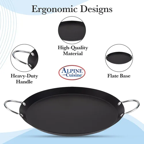Miniatura 2 de Alpine Cuisine Plancha redonda antiadherente de 11 pulgadas, parrilla de acero al carbono negro con doble asa, duradera, resistente para cocinar
