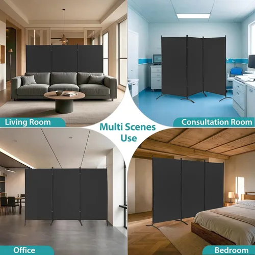 Miniatura 2 de SUPER DEAL Divisor de habitación, pantallas de privacidad plegables de 6 pies, 3 paneles separadores de habitación portátiles con soportes de metal