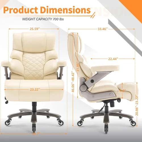 Miniatura 2 de VUZI Silla de oficina grande y alta de 700 libras, silla de computadora grande con soporte lumbar ajustable, brazos abatibles 3D, ruedas