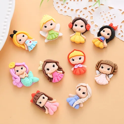 Miniatura 3 de Juego de 20 dijes de resina Kawaii de dibujos animados de princesa, juego surtido de cuentas de slime con parte trasera plana para adornos