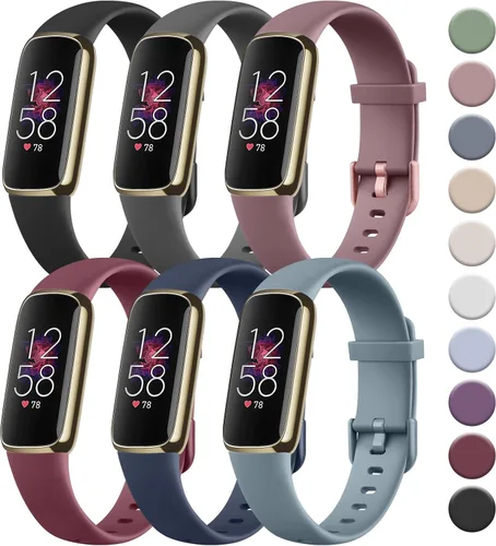 Tobfit Paquete de 6 correas deportivas compatibles con correas Fitbit Luxe para mujeres y hombres, correas de silicona suave impermeables de